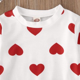 Fsoanhms Toddler Baby Girls Valentine's Outfits Love Heart Long Sleeve Shirts Sweatshirt Tops Mini Skirt Set Winter Spring Clothes (Red Heart Print, 2-3T)