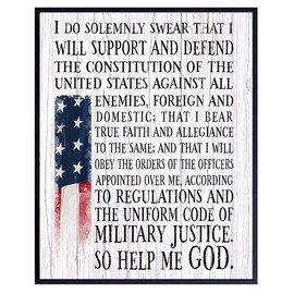 Patriotic American Wall Decor - Flag Wall Decor - Gift for Army, Navy, Marine Corps, Air Force, US Military Veterans - Sign Plaque for Home Office, Living Room - 8x10 Rustic Wall Art - Unframed