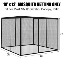 PLULON Gazebo Netting Replacement 10x12 Universal Mosquito Netting, Outdoor Screen Walls 4-Panel Mosquito Mesh Sidewall Netting with Zippers for Patio Gazebos Canopy Tent (Mosquito Net Only, Black)