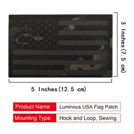 EmWoot 2PCS America American Flag Patches IR Infrared Reflective Patch Laser Cut Patch Hook and Loop(5x3 Inch Black Camo)