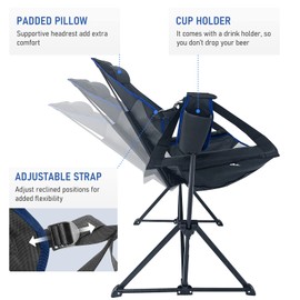 GARDIMAX Hammock Camping Chair, Outdoor Swinging Rocking Camping Chair, Folding Adjustable Back Portable Hammock Chairs for Patio, Backyard and Picnic, Supports 300LBS, Black