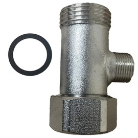 NuFlush Chrome Bidet T-Adapter, 7/8 inch Male, 7/8 Female with 3/8 inch Connection
