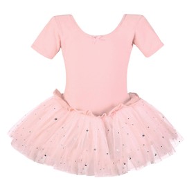 Dancina Girls Skirted Leotard Sparkle Short Sleeve Tutu Ballet Dress Front Lined