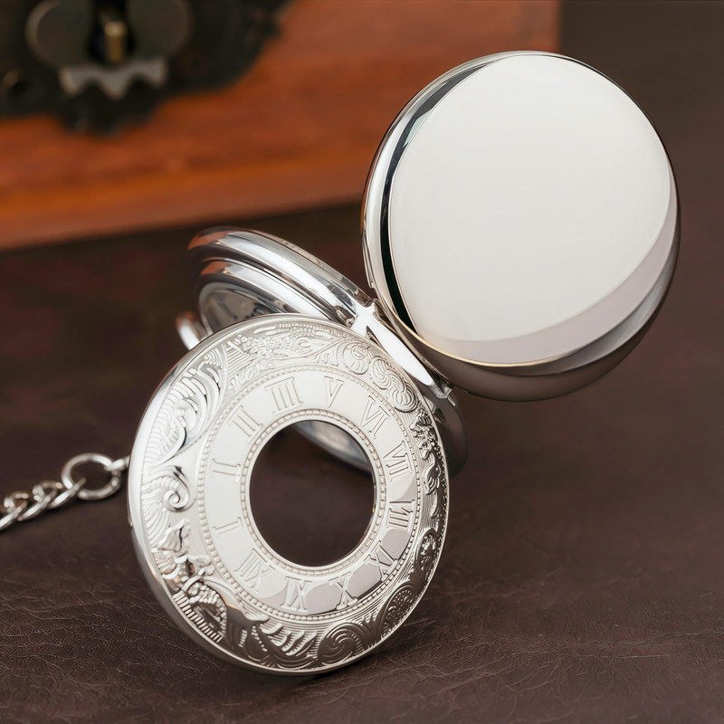 Kchss Mechanical Roman Numerals Dial Skeleton Pocket Watches with Luxury