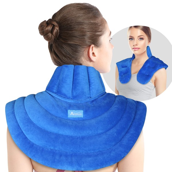Atsuwell Microwave Heating Pad for Neck and Shoulders, Large Heated Neck Wrap Microwavable with Moist Heat and Cold Compress Therapy for Sore Muscle, Joint Pains, Stress and Anxiety Relief, Unscented