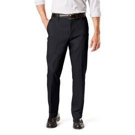 Dockers Men's Straight Fit Signature Lux Cotton Stretch Khaki Pant-Creased, Black, 32W x 32L