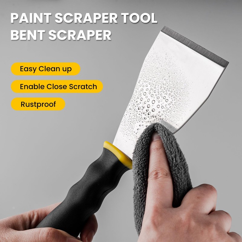 Mister Rui 3" Bent Scraper, Heavy Duty Paint Scraper Tool