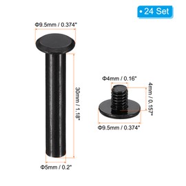 PATIKIL 24 Sets Chicago Screws, 30mm l Chicago Screws Phillips Binding Post Screw Bolts Leather Rivets Fasteners Connectors for Leather Belt Scrapbook Photo Albums, Black