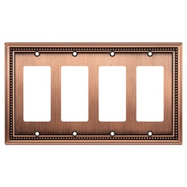 Henne Bery Sunken Pearls Heavy Duty Decorative Wall Plate Switch Plate Outlet Cover (Quad Decorator, Antique Copper)