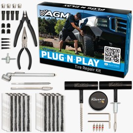 Heavy Duty Tire Plug Kit for Tubeless Tires – Flat Tire Repair Kit w/ T-Handle Tool, Valve Stem Tools, Repair Plugs, & More – Tire Fix Kit for Cars, Motorcycles, ATVs & More - Durable Flat Tire Kit