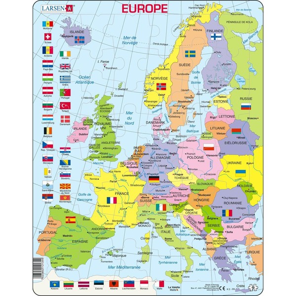 Larsen K2 Political Map of Europe, French Edition, Puzzle Frame with 48 Pieces