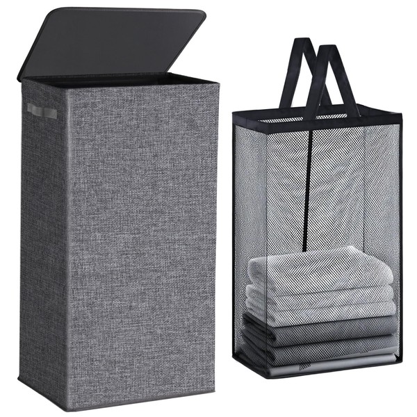 Collapsible Laundry Hamper with Lid 100L, Large Laundry Basket with
