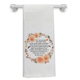 Knibeo Christian Gifts for Women Faith,Bible Verse Scripture Kitchen Towels,Floral Kitchen Towels,Christian Decor,Christian Hand Towels for Kitchen Bathroom,Romans 8:38-39,16x24 Inch
