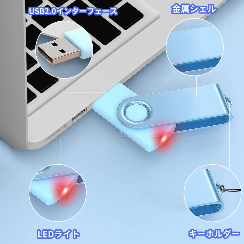 TEWENE USB Memory 8GB 5-Piece Set Multi-Color Rotating Flash Memory