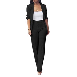Womens 2 Piece Pants Suit Casual Long Sleeve Open Front Blazer and Pant Set Elegant Office Business Outfits