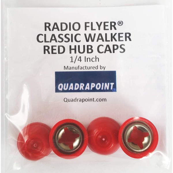 Quadrapoint Hub Caps for Radio Flyer Classic Infant Walker Wagon - fits 1/4 Inch Axle Diameter, Red 4-pk