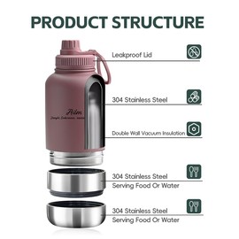 Travel Pet Feeder, 3-in-1 Food and Water Bottle Dispenser (Dusty Rost)