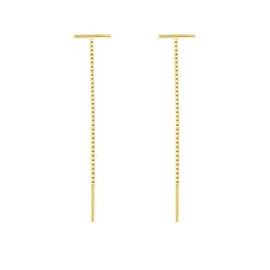 SAINT RAPHAËL Gold Threader Earrings for Women, 18k Gold Plated Sterling Silver T Bar Pull Through Chain Earrings Hypoallergenic (Gold)