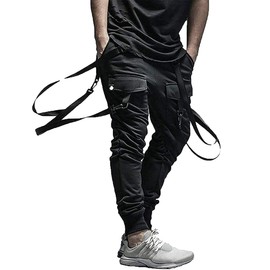 XYXIONGMAO Men's Futuristic Clothing Black Cargo Joggers Baggy Pants Tactical Gothic Techwear Streetwear Hip Hop Pants Cargo Pants for Men(Black, XXL)
