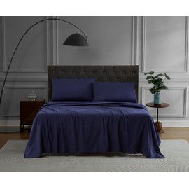 Linen Closet Luxury Brushed Microfiber 4-Piece Sheet Set, Full, Navy