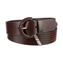 Cole Haan Women's Leather Wrapped Buckle Lizard Emboss Belt, Brown, Small