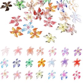 KEMUZ Pack of 60 Flowers Nail Art Charms 3D Hawaii Flowers Nail Crystals Hibiscus Flowers, Nail Diamonds Summer Nail Jewellery Small Flowers, Nail Charms