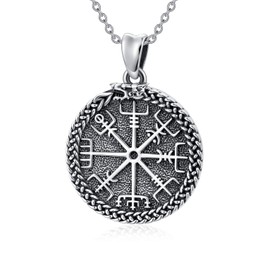 PELOVNY Viking Necklace Sterling Silver Vegvisir Pendant Nordic Viking Runes Compass Necklace Protection Amulet Necklace for Men Boyfriend Husband Brother