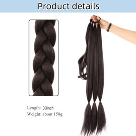 30 Inch Long Braided Ponytail, Hair Band Straight Curls, Ponytail Natural Soft Synthetic Hair Piece For Women (Black Brown)