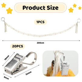 Mezrkuwr Hanging Stuffed Toy Holder with 20 Metal Clips, Boho Stuffed Toy Organiser Chain, Children's Room Decoration, for Hanging Hats, Socks, Christmas Cards