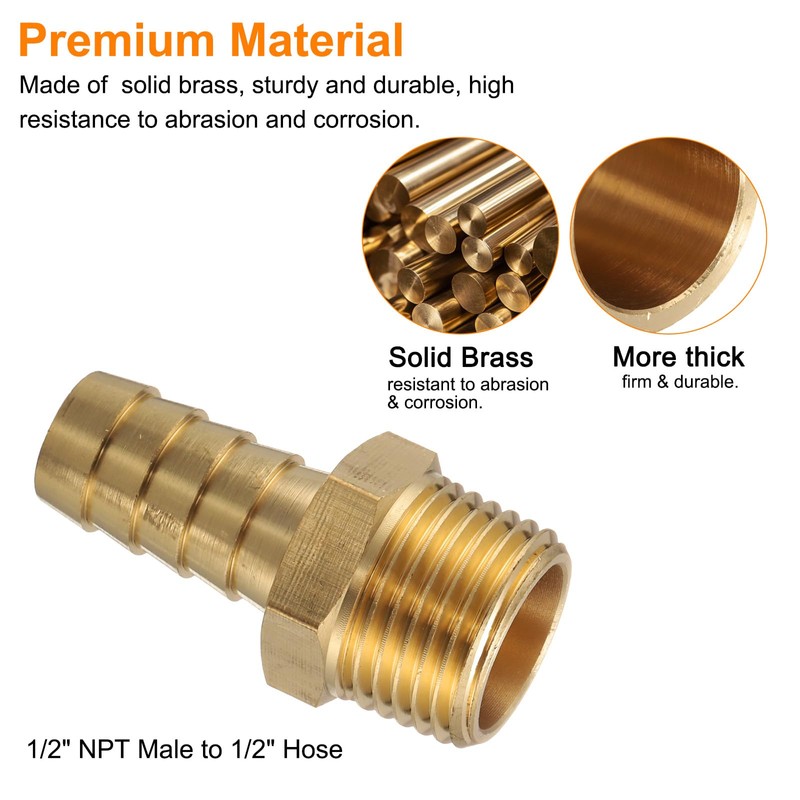 sourcing map Brass Barbed Fitting 1/2" NPT Male to 1/2"