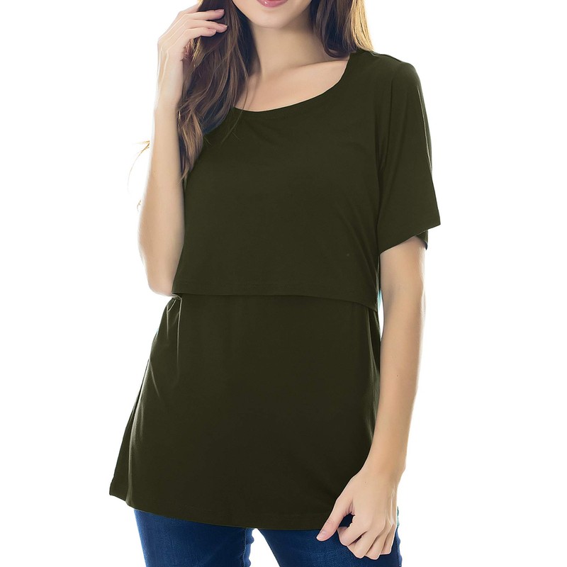 Smallshow Smallshow 3 Pcs Maternity Nursing T-Shirt Nursing Tops Army