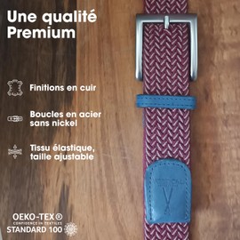Pierrot Woven Elastic Stretchy Elastic Belt for Men and Women with Soft Fabric 105 cm - Collab x Vertical, Bordeaux & White