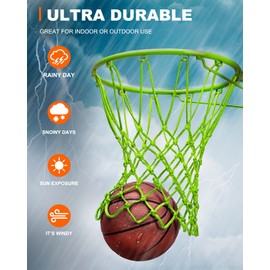 XXXYYY Green Basketball Net Outdoor Heavy Duty, 2022 Newest Professional On-Court Quality [6.88Ounce], Fits Outdoor Standard Size Hoop, All Weather Anti Whip-12 Loops