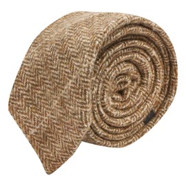 King & Priory Brown Herringbone Windowpane Check Tweed Tie, Mens Necktie