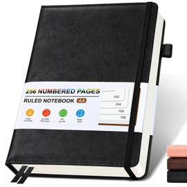 Lined Leather Journal Notebook for Men Women, Hardcover Journals with 256 Numbered Pages, A4 Journaling Notebooks for Writing, 100GSM Thick Ruled Paper for Business Work School 8.5"×11", Black