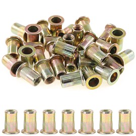 Rustark 100-Pcs 1/4"-20UNC Mixed Zinc Plated Carbon Steel Rivet Nuts Flat Head Insert Nutsert Assortment Kit