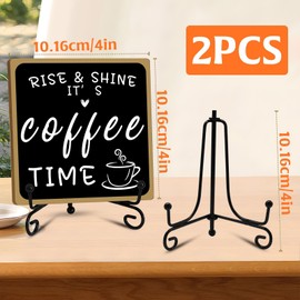 2 Pcs Coffee Bar Sign Decorations,Black and White Coffee Sign Decor with Iron Stand Wooden Coffee Bar Decor Tabletop Shelf Accessories,Coffee Decorations for Coffee Bar Coffee Station Home Farmhouse