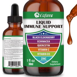 Zinc Quercetin Vitamin C D3 Liquid Immune Support with Organic Echinacea Elderberry, Immune Defense Drops Supplement for Adults- Vegan, Non-GMO, Gluten Free - 1 Fl Oz