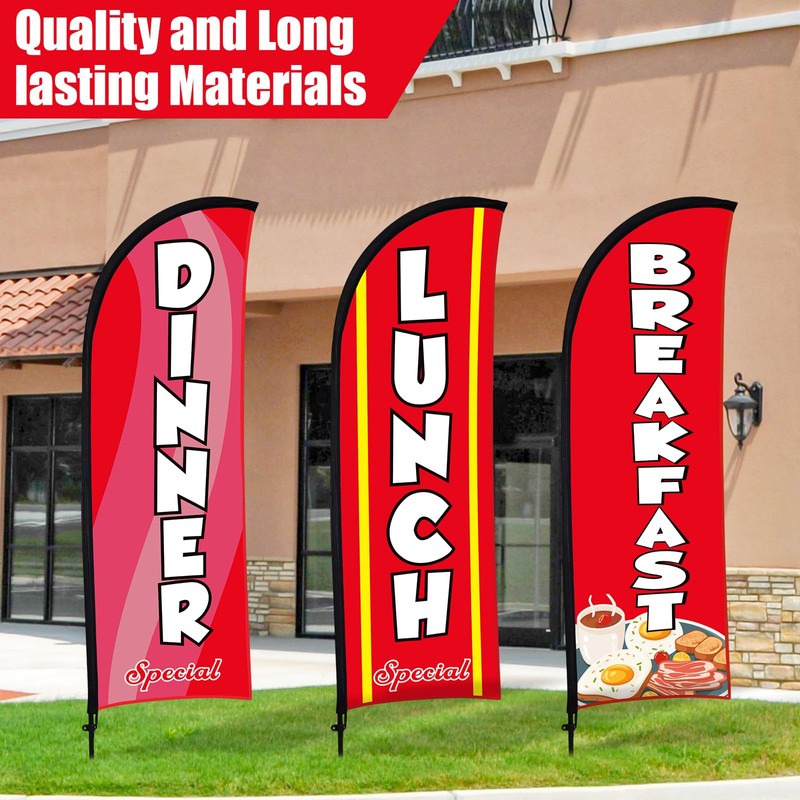 Buryeah 3 Sets Breakfast Lunch Dinner Feather Flags for BBQ