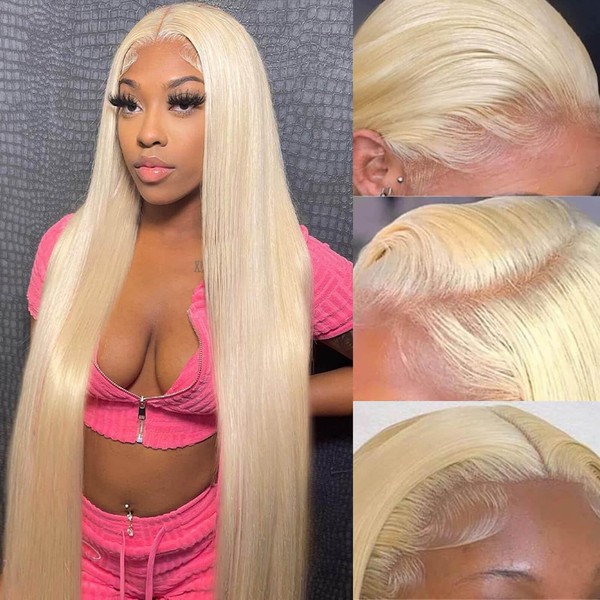 613 13x6 Lace Front Wig Human Hair 613 HD Lace Frontal Wig 30 Inch Bone Straight Lace Front Wigs Human Hair Pre Plucked Brazilian 180 Density HD Transparent Blonde Lace Front Wigs Human Hair Glueless