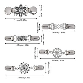 Timesetl 5 pieces Women Cardigan Clip Vintage Pullover Clips with Flowers Rhinestones Scarf Collar Metal Clip Sweater Chain Creative Silver Cardigan Clip for Blouse Cardigan Dresses Scarf Jacket