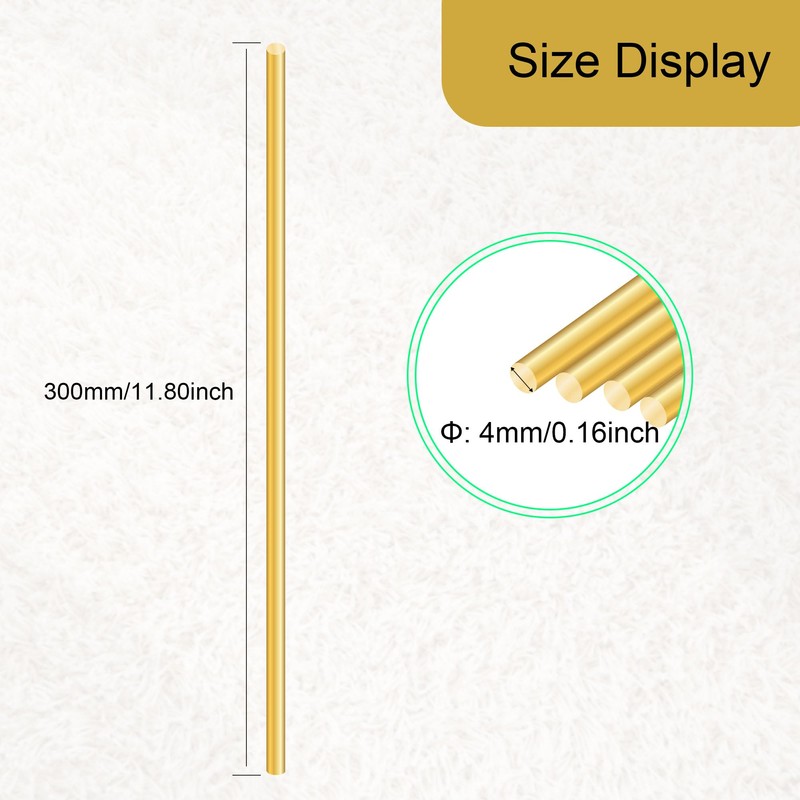 LAVMHAB Brass Rod 4 mm x 300 mm, Brass Solid