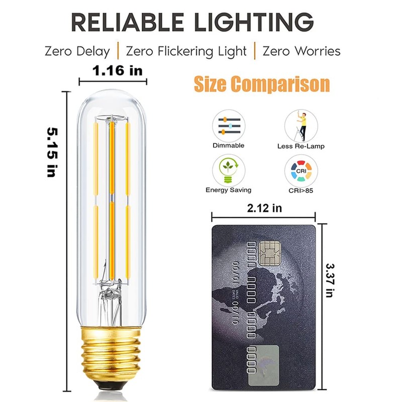 T10 Led Bulb,Dimmable 6W Led Tubular Bulbs, 60 Watt Incandescent
