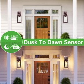 2 Packs Dusk to Dawn Outdoor Wall Lantern with Sensor, Exterior Porch Light Fixtures Wall Mount, 100% Waterproof Anti-Rust, Outdoor Wall Lights for Garage Doorway, Oil-Rubbed Bronze