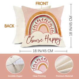 Fjfz Boho Rainbow Inspirational Decorative Throw Pillow Covers 18 x 18 Set of 4, Motivational Quote Sun Sunshine Porch Outdoor Home Nursery Decor, Bohemian Positive Kids Bedroom Couch Cushion Case