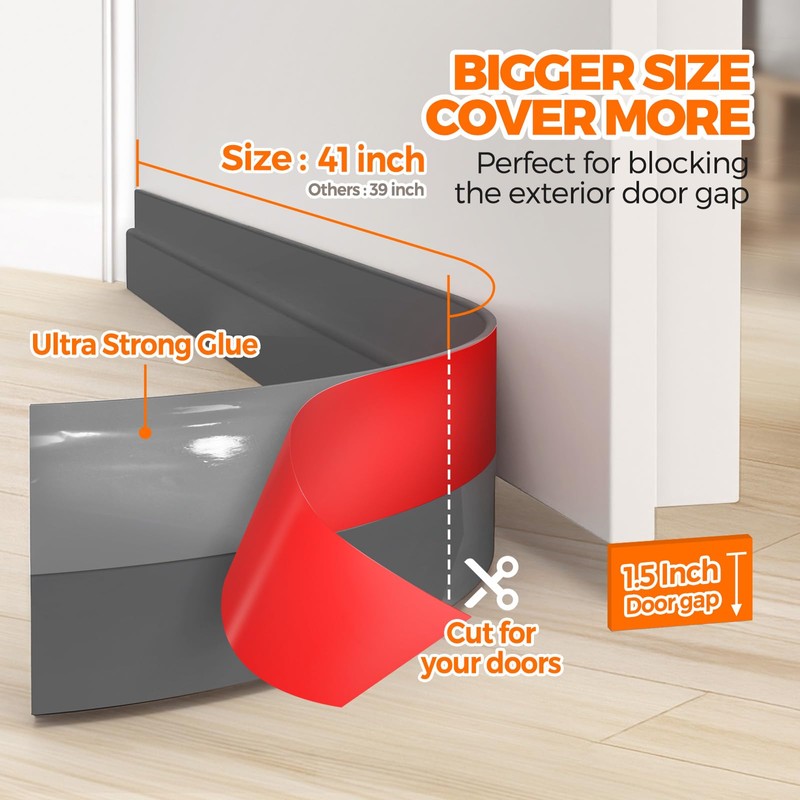 Holikme Weather Stripping 41 inch Door Draft Stopper Under Door