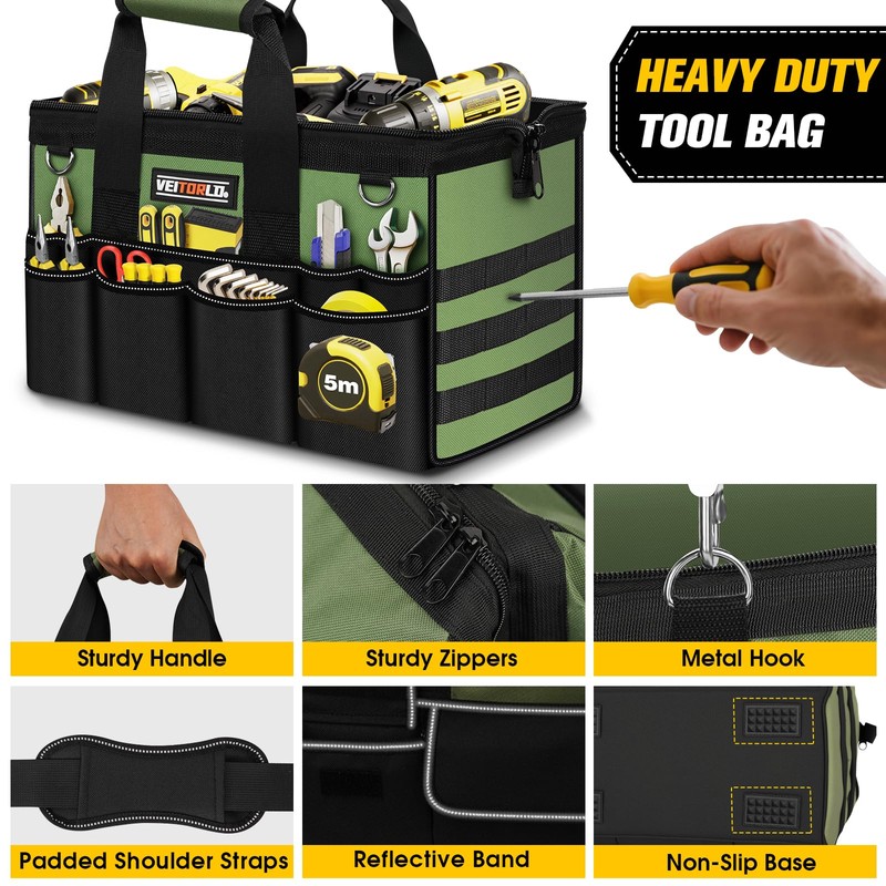 Heavy Duty Tool Bag 16-Inch - 19 Pockets Tool Organizer,