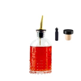 Shining Craft Simple Syrup Bottle, Glass Coffee Syrup Dispenser Bottle 7 OZ With Metal Pour Spout, Labels and Stopper, Glass Syrup Dispenser for Maple Honey Syrup Oil and Sauces, SC059