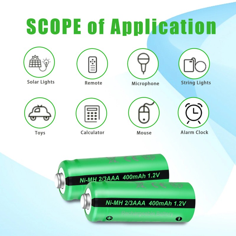 PKCELL 2X Ni-MH 1.2V 2/3AAA Size Rechargeable Battery 400mAh Button