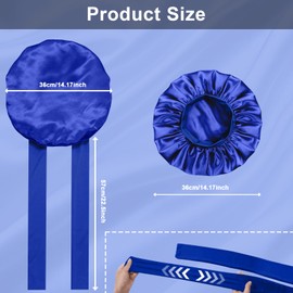 2Pcs Satin Silk Hair Bonnet for Sleeping Women,Large Bonnets with Elastic Wide Tie Band Silk Sleep Cap,Hair Wrap Night Cap with Adjustable Straps for Black Women Curly Hair Jumbo Bonnet Braid - Blue